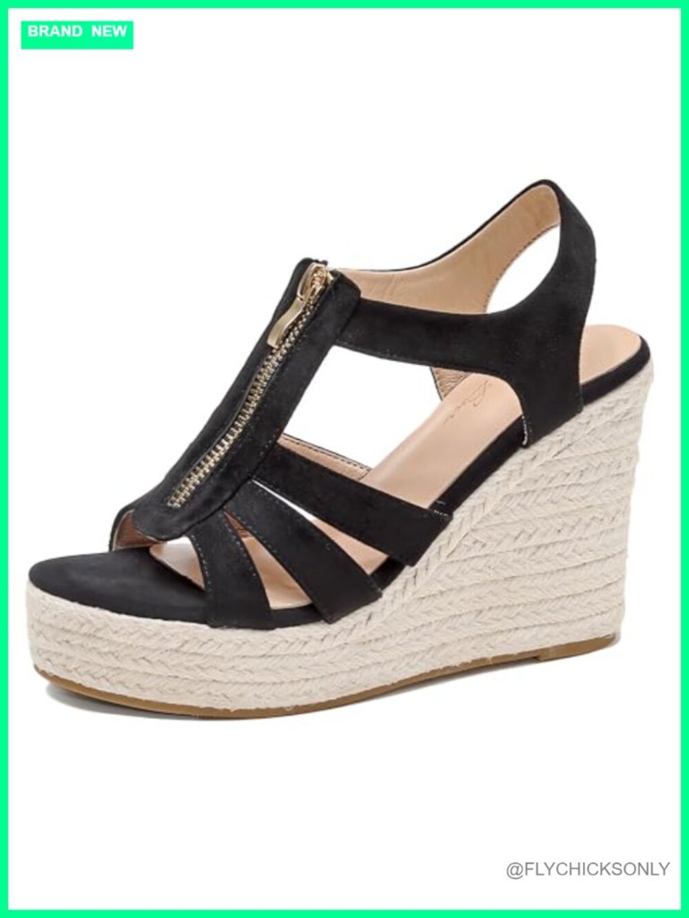 Womens Front Zipper Espadrille Wedge Sandals Open Toe Slingback Platform Heels